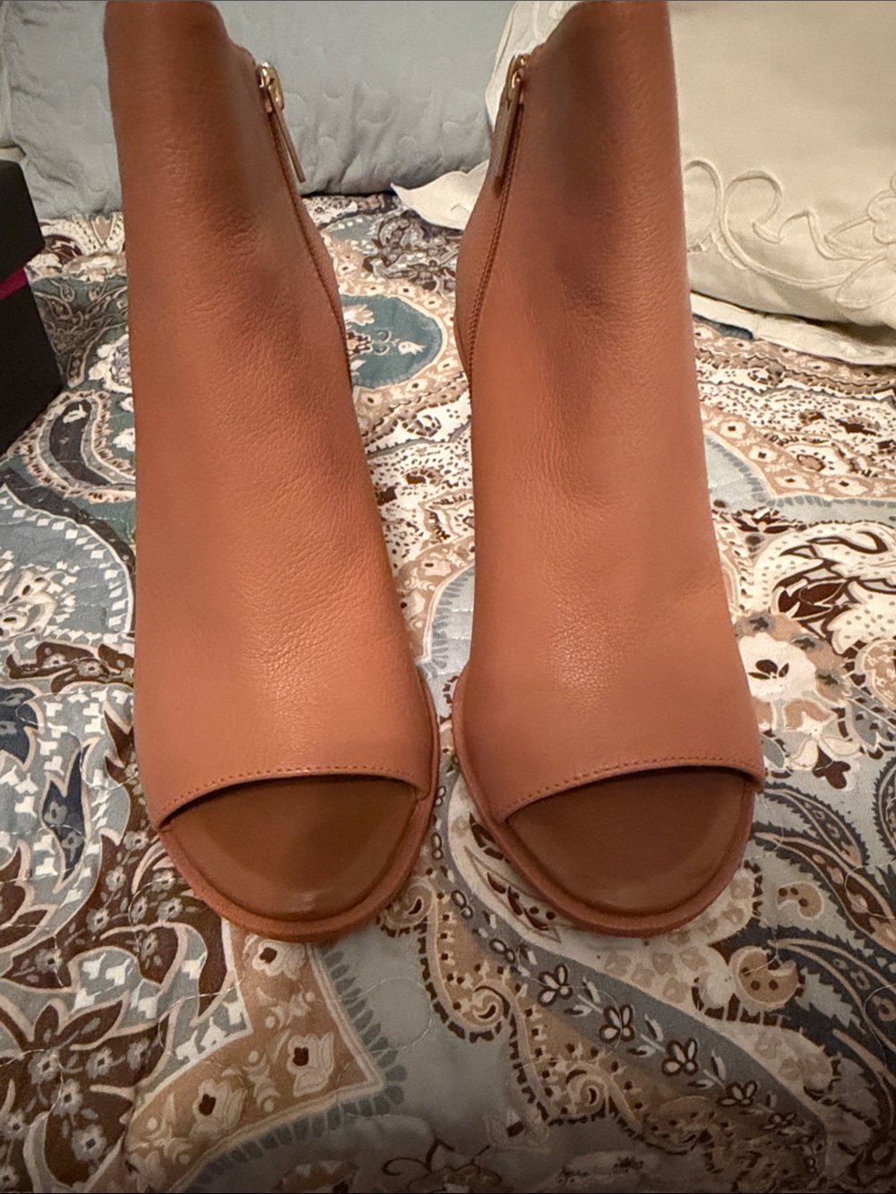 Vince Camuto Tan Leather Peep-Toe Zip Booties - Picture 2 of 3